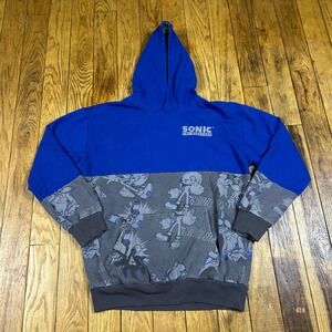 Sonic The Hedgehog Hoodie Blue Gray Graphic‎ Print Pullover Kids Youth XL 18/20